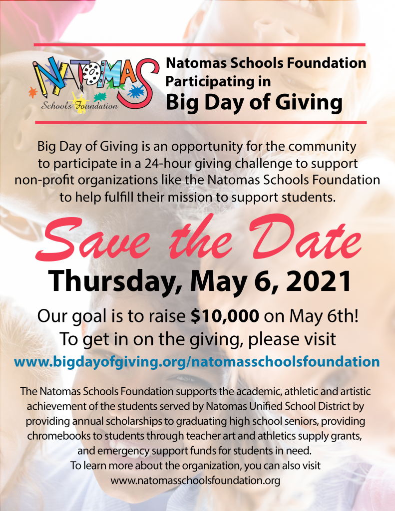 Natomas School Foundation participating in Big Day of Giving donation information